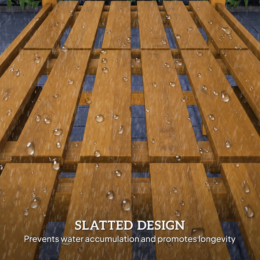 Outsunny 2-osobowa ławka ogrodowa z drewna, odporna na warunki atmosferyczne, z oparciami i podłokietnikami, 320kg, 149x56,5x89cm, Teak