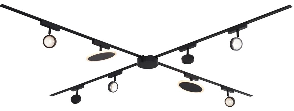 System oświetleniowy szynowy z 6 reflektorami i 2 lampami sufitowymi, czarny, 1-fazowy - Magnetic Lance Puk