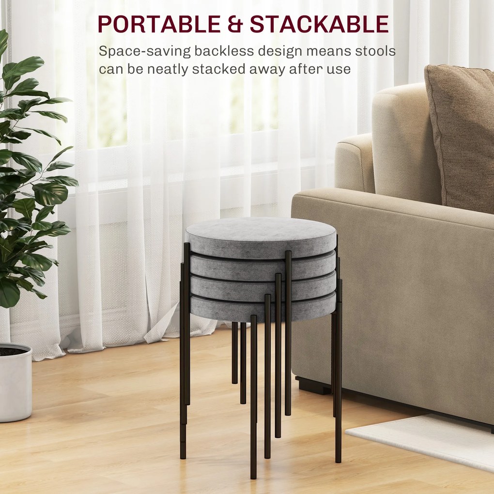 HOMCOM Zestaw 4 hokerów kuchennych aksamitne ciemnoszare do 120 kg stalowy stelaż nowoczesne | Aosom PL