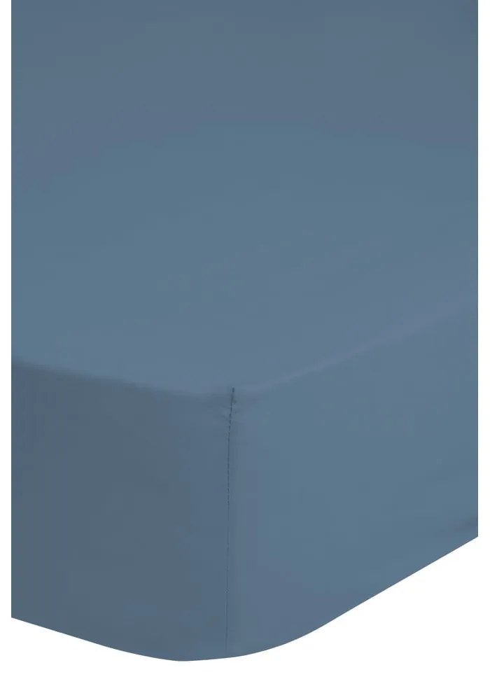 Niebieskie elastyczne prześcieradło z satyny bawełnianej HIP, 160x200 cm