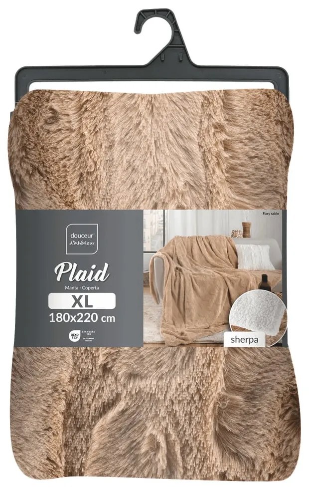 Jasnobrązowy koc z mikropluszu 180x220 cm Foxy – douceur d'intérieur