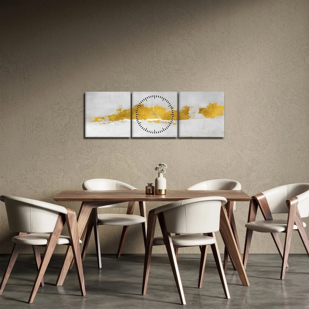 Obraz - Złote i szare pociągnięcia (z zegarem) (90x30 cm)