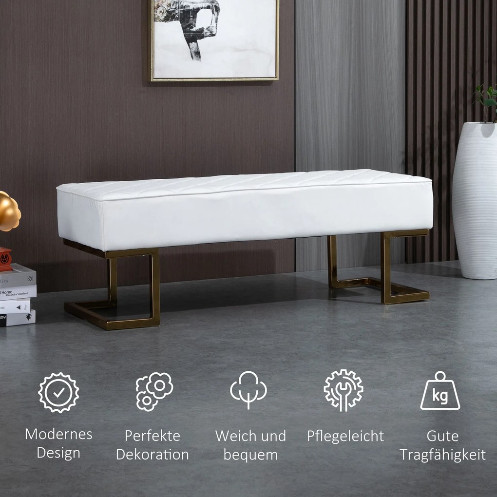 Ławka do sypialni Ławka do łóżka Ławka skrzyniowa imitacja skóry metal biały | Aosom.pl