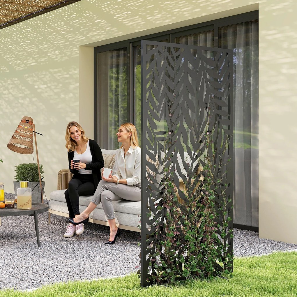 Outsunny Parawan 65 x 130 cm Wolnostojący Wiszący, Przegroda Osłona z Metalu Czarny | Aosom PL