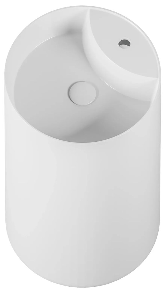 Umywalka z konglomeratu wolnostojąca okrągła biała błyszcząca 87 x 44 cm KALMI WHITE GLOW z otworem na baterię : Podłączenie syfonu - Do ściany