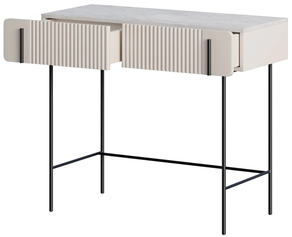 Toaletka Malmi 100 cm z szufladami - kaszmir / crema bianca / czarne nóżki