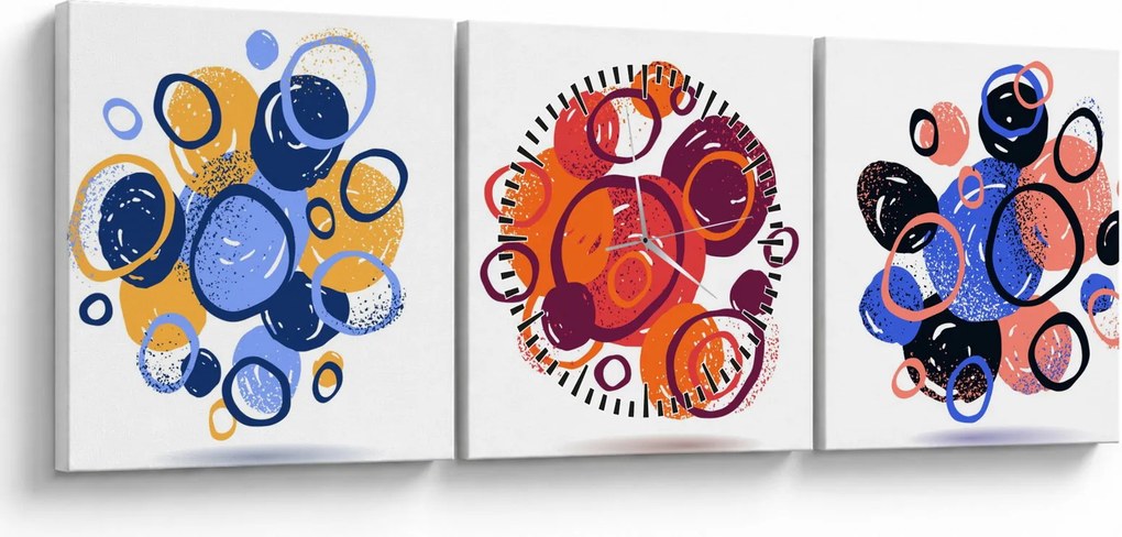 Obraz kolorowych kółek (z zegarem) (90x30 cm)