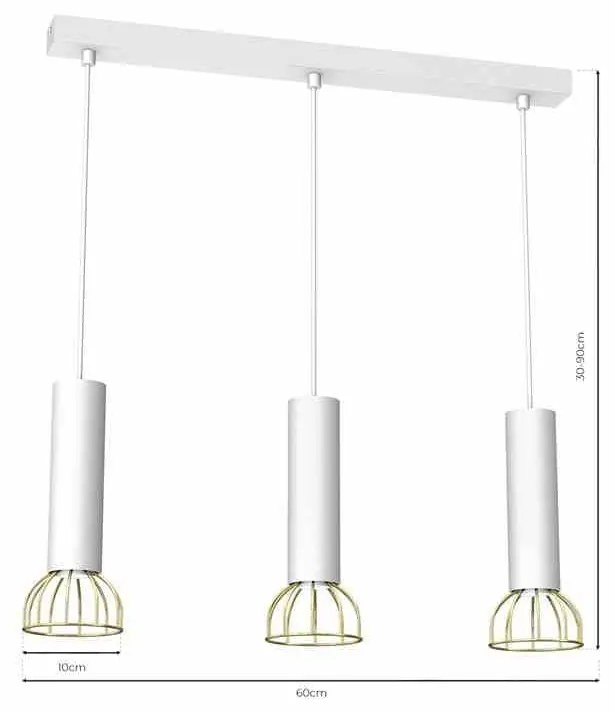 Lampa wisząca, potrójna, biała DANTE White/Gold 3x mini GU10