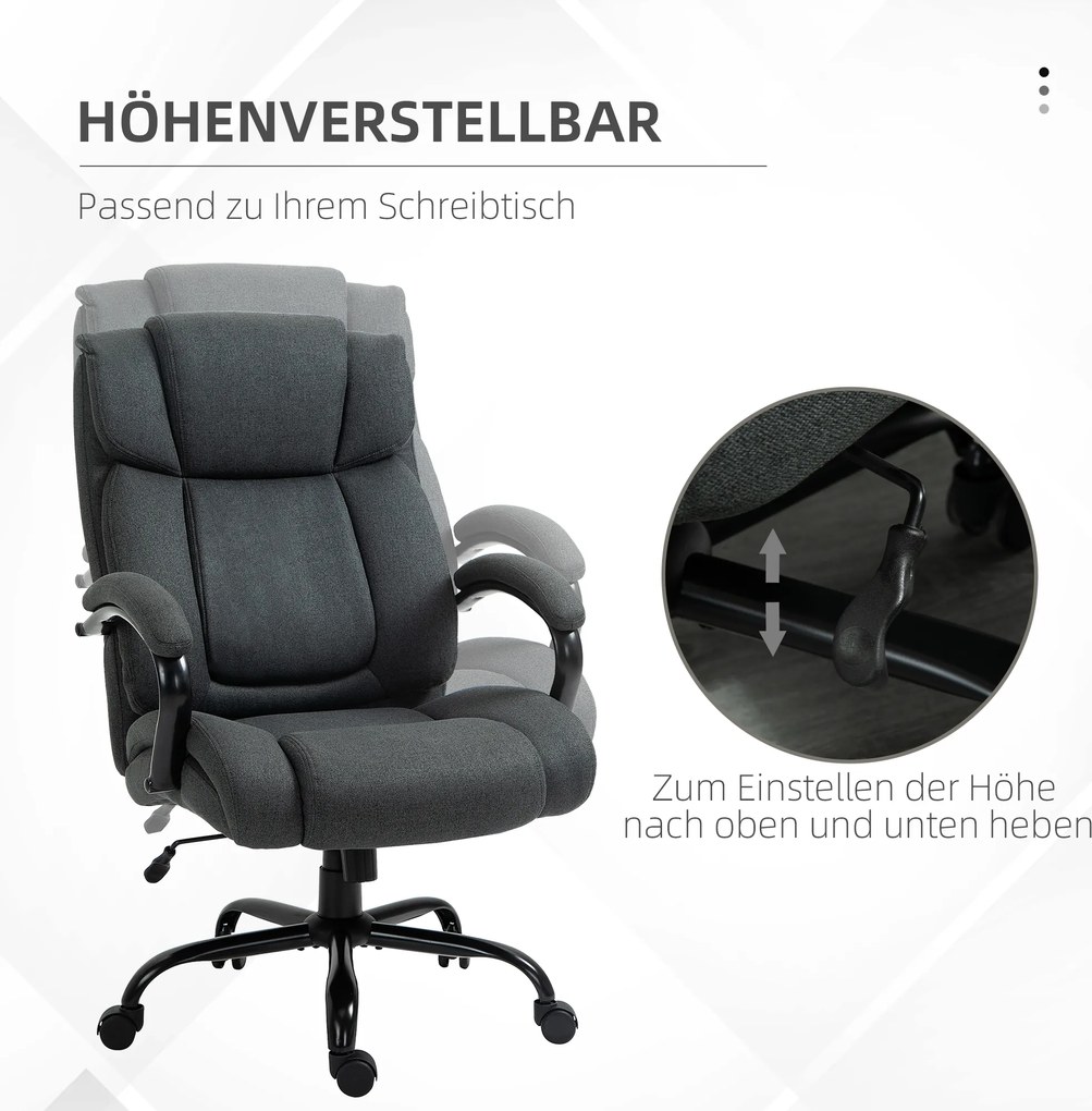 Vinsetto Fotel biurowy, Ergonomiczny fotel biurowy, Fotel obrotowy z wyściełanym podłokietnikiem, do 220 kg, Szary