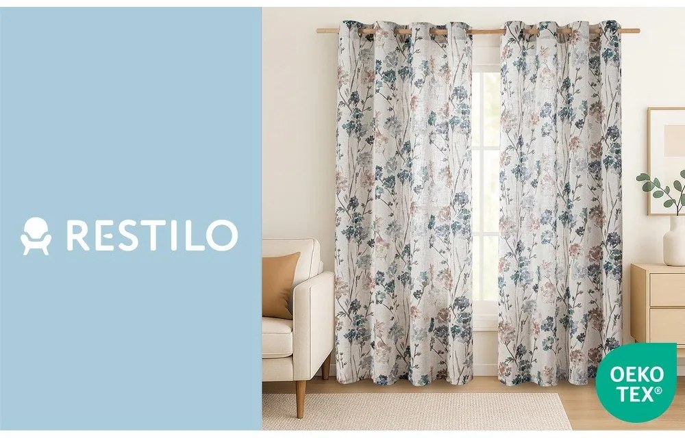 Jasnoniebieska/kremowa zasłona 135x250 cm Flosi – Restilo