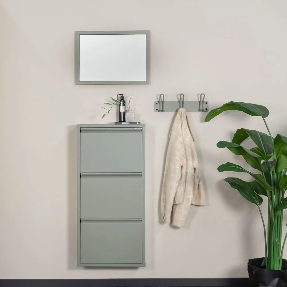 Szarozielona metalowa uchylna szafka na buty 50x103x15 cm Billy – Spinder Design
