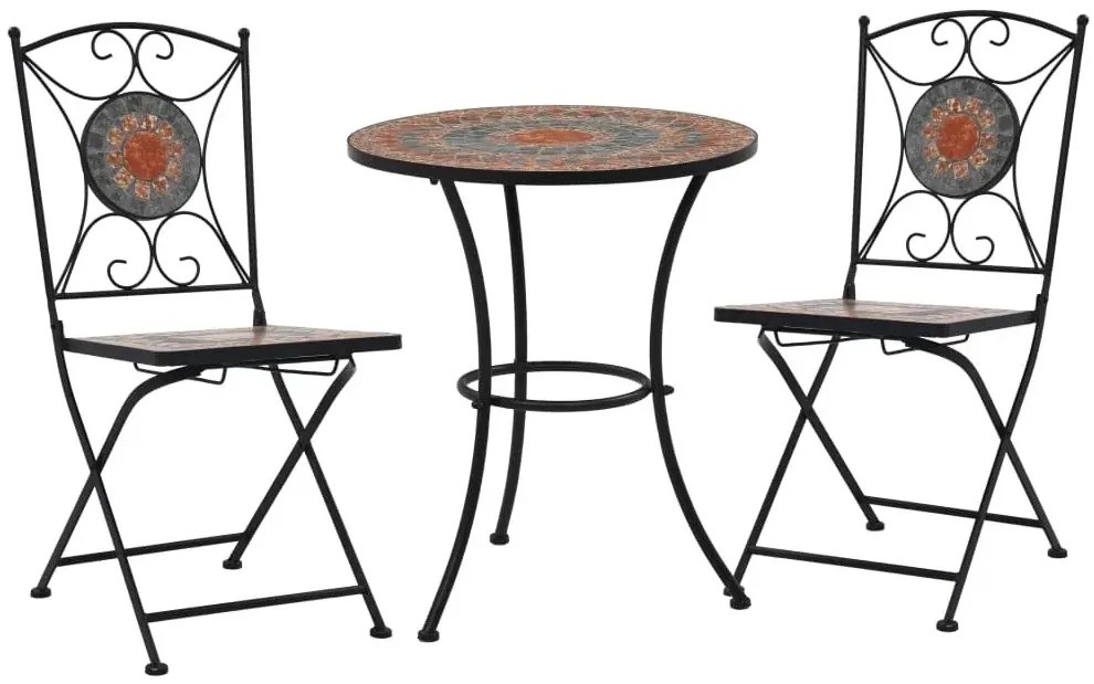 3-cz. szaro-pomarańczowy ceramiczny zestaw mebli bistro Z9-F12