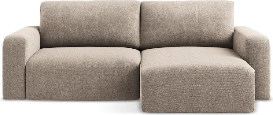 Beżowy rozkładany/ze schowkiem narożnik z tkaniny szenilowej (prawostronny/z szezlongiem) Kona – Makamii