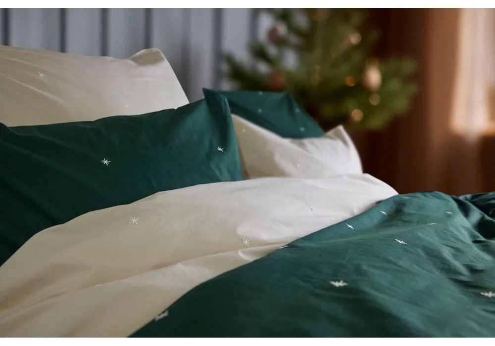 Beżowa pościel jednoosobowa z perkalu bawełnianego 140x200 cm Christmas Fable – JUNA