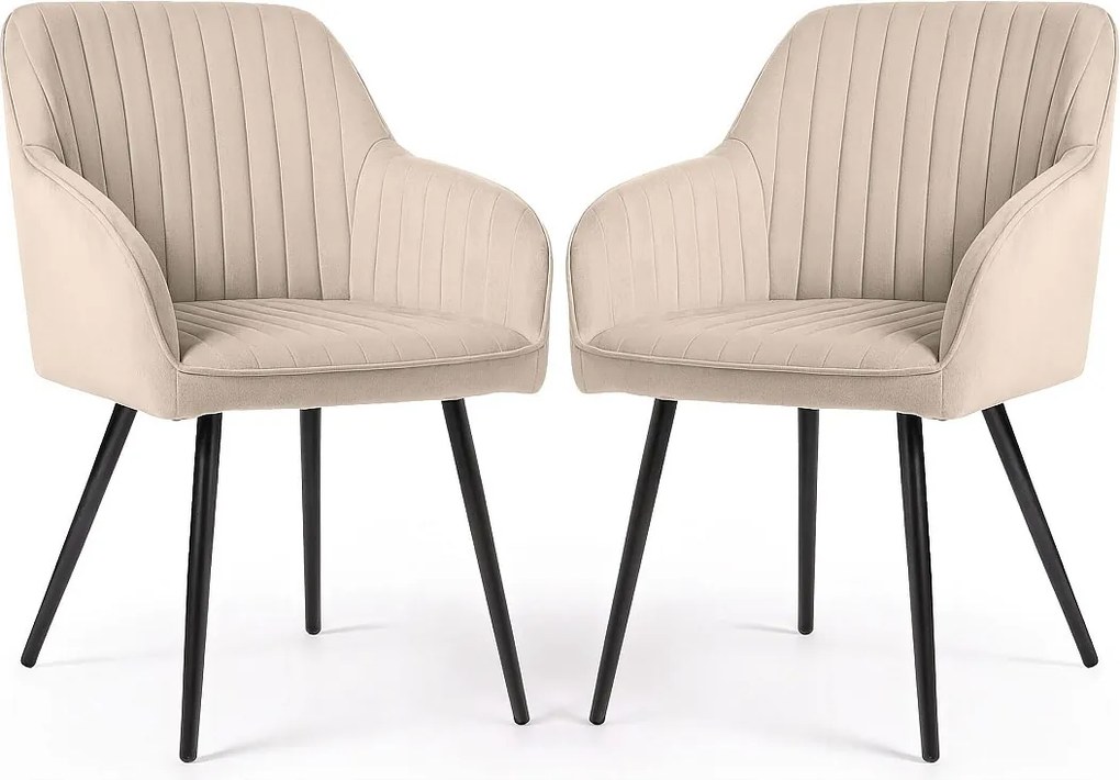 2x Welurowe krzesło tapicerowane z przeszyciami Beżowe FLORENCE Czarne nogi
