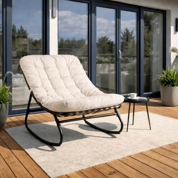 Fotel Bujany Ogrodowy AURORA na Płozach Beżowy Nowoczesny