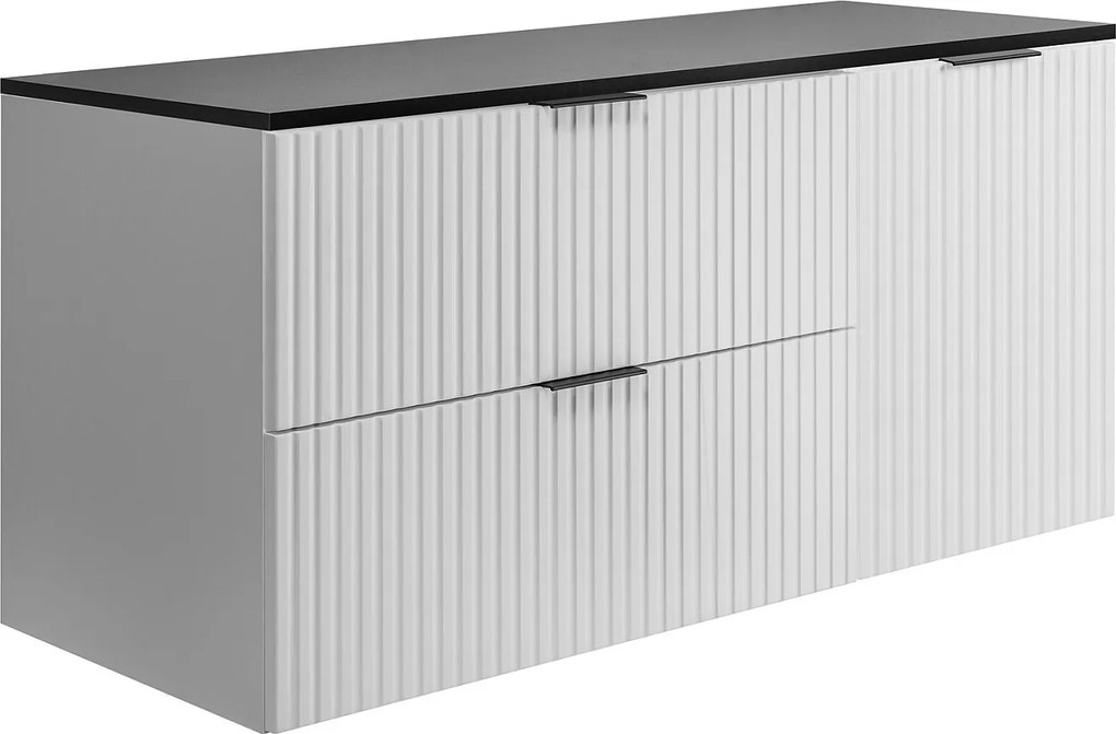 Zestaw łazienkowy: szafka z szufladami i szafka z drzwiami 57×46×120 cm, kolor: biały / blat czarny, uchwyt czarny