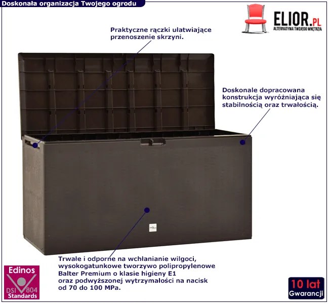 Brązowa pojemna skrzynia ogrodowa T8-R02