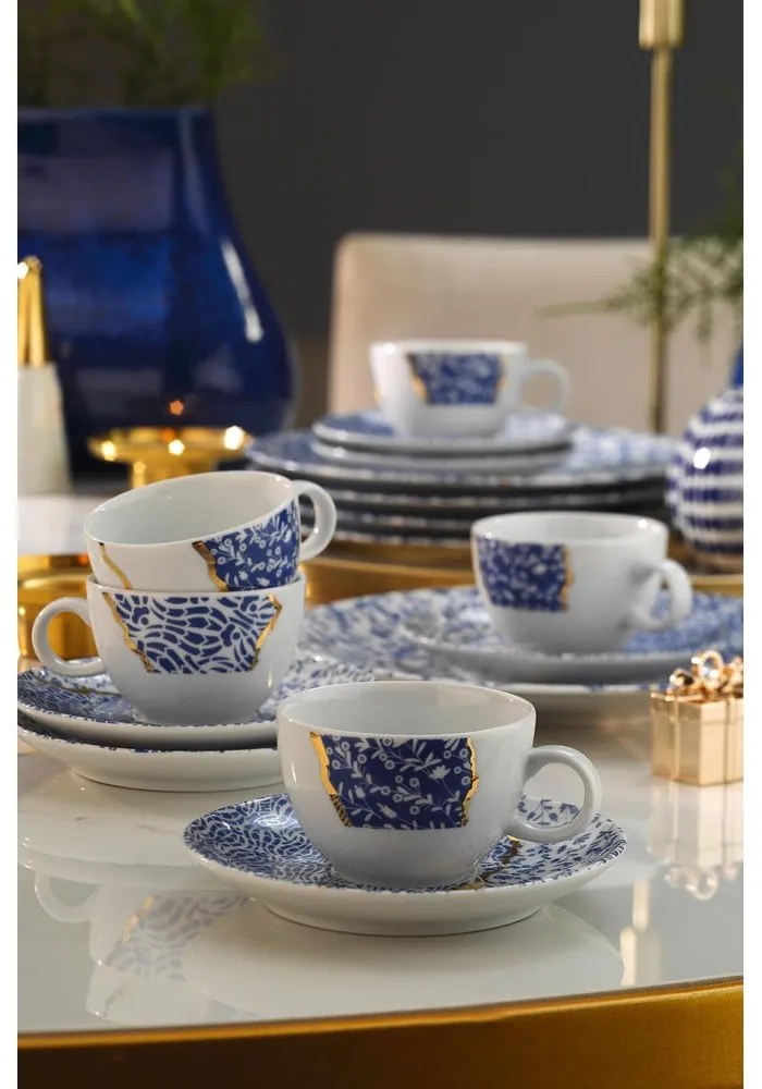 Biało-niebieskie porcelanowe filiżanki zestaw 6 szt. 0.9 l – Hermia