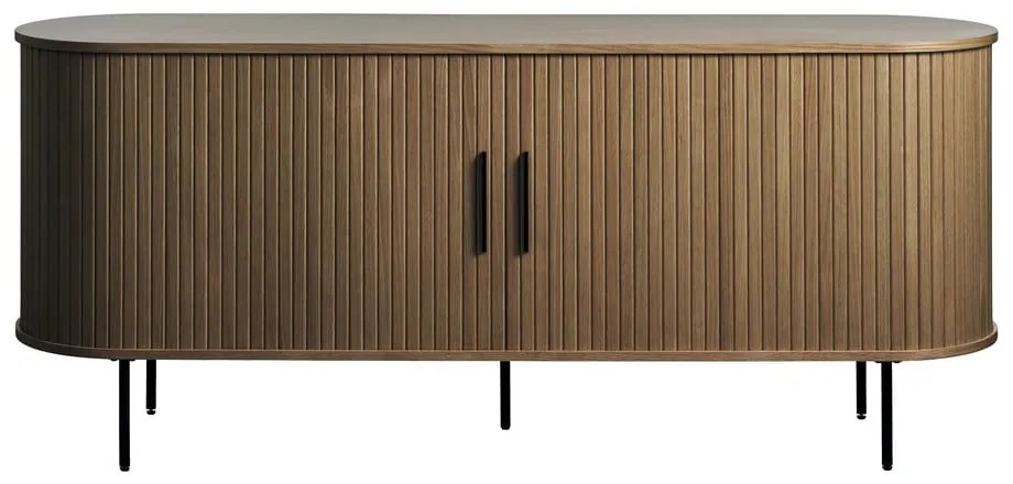 Brązowa komoda w dekorze dębu z drzwiami przesuwnymi 180x76x45 cm Nola – Unique Furniture