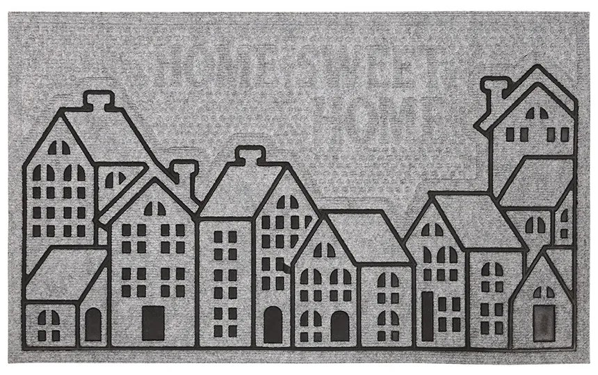 Wycieraczka Domky szara, 45 x 75 cm