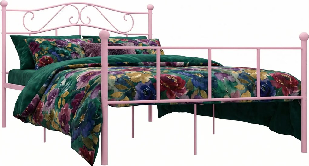 Różowe metalowe łóżko podwójne 120x200 cm B9-G67