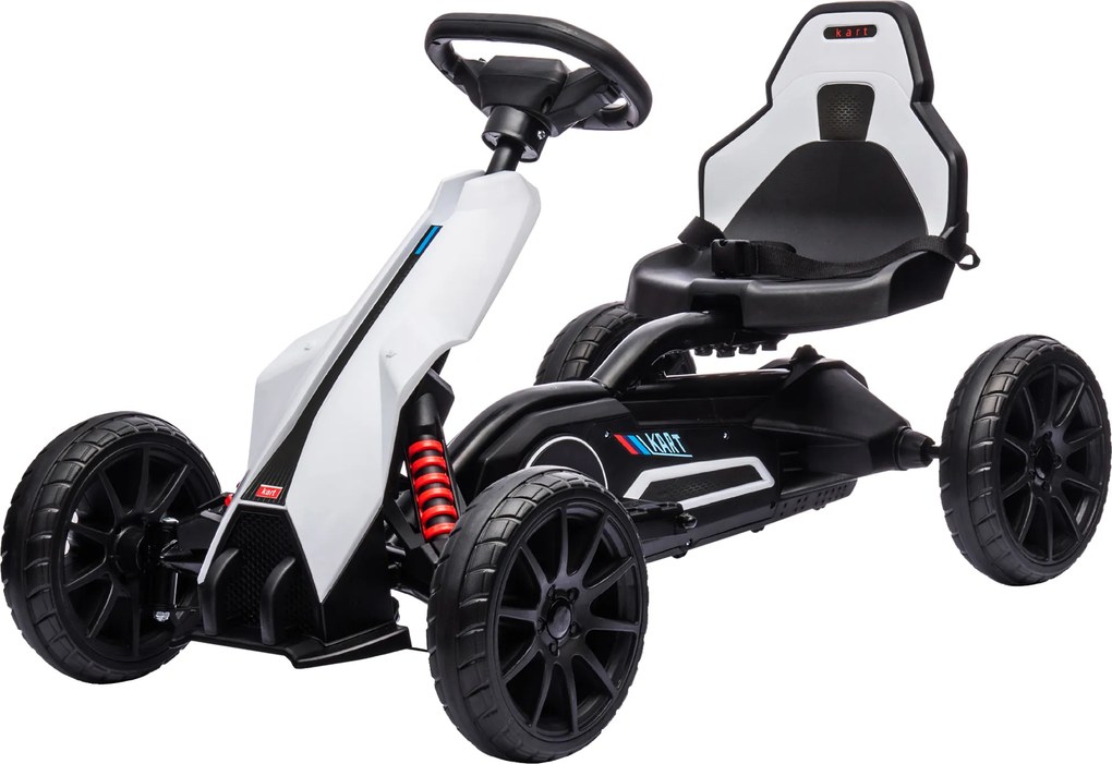 HOMCOM Gokart dla Dzieci, Elektryczny, do 5 km/h, z Paskiem Bezpieczeństwa, Siedzeniem z Oparciem, Plastik, Metal, Biały