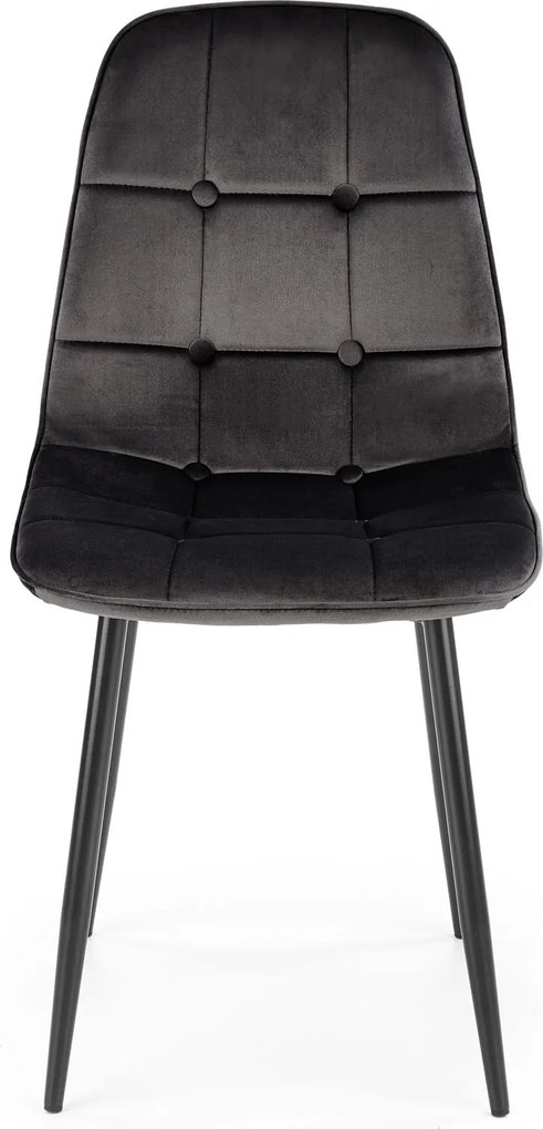 Krzesło Pikowane Welurowe Velvet czarne, czarne nogi, oparcie W160