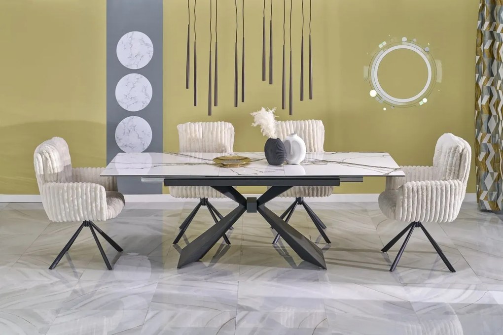 Stół rozkładany LUCIANO 180(230)x90 biały marmur/czarny HALMAR