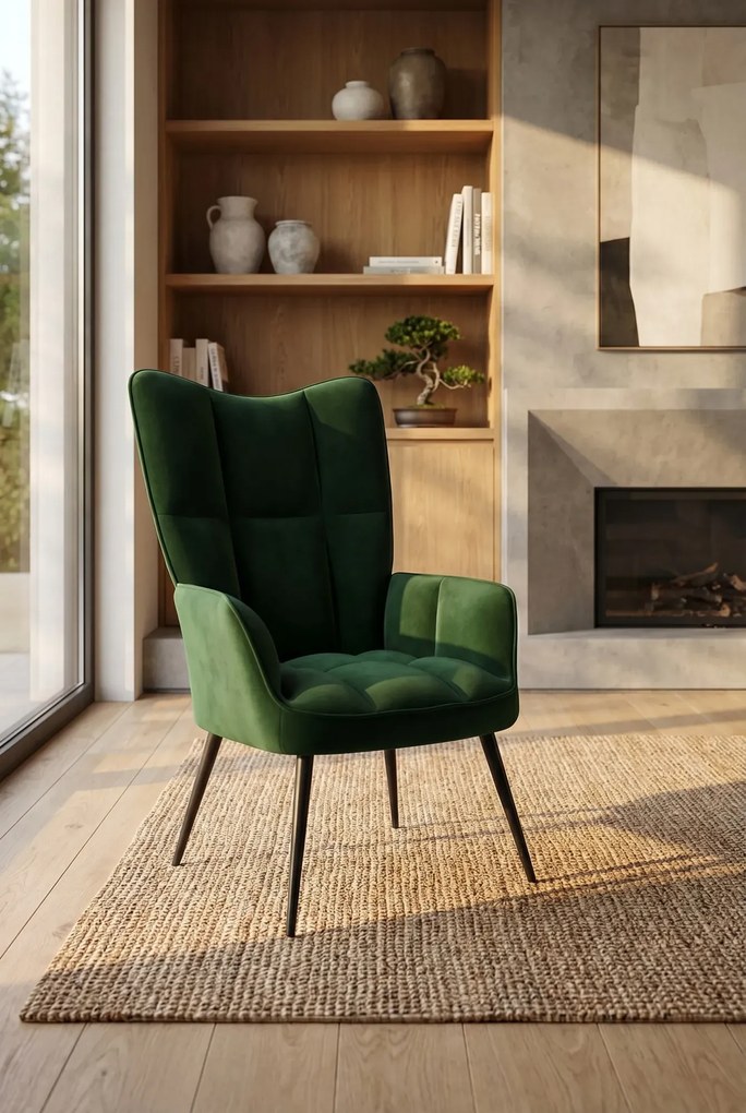 Ciemnozielony Welurowy Fotel Pikowany B9-L17