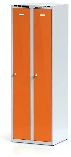 Alfa 3 Metalowa szafka ubraniowa, 2-drzwiowa, 1800 x 600 x 500 mm, zamek cylindryczny, drzwi pomarańczowe