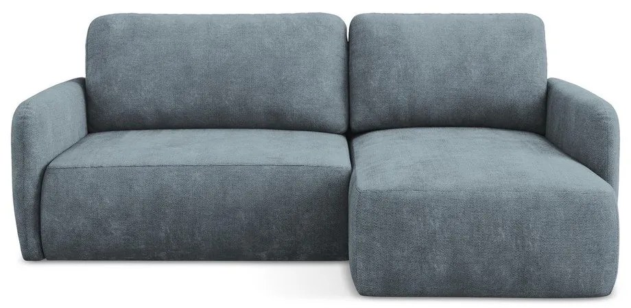 Szaroniebieski narożnik rozkładany z tkaniny szenilowej ze schowkiem (prawostronny/z szezlongiem) Lilo – Makamii