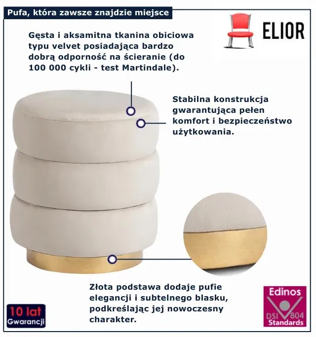 Okrągła kremowa pufa welurowa - Evir 4X