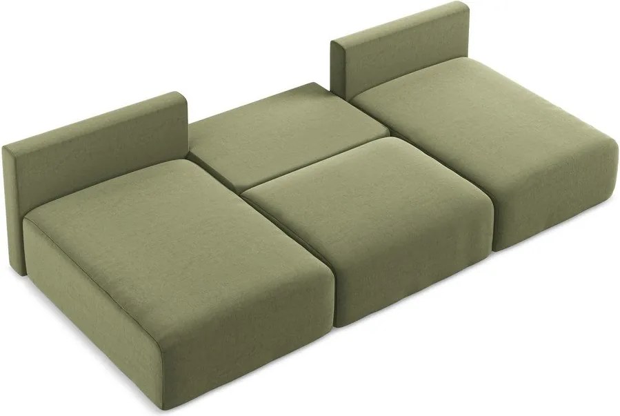 Zielony aksamitny rozkładany narożnik ze schowkiem (w kształcie litery U) Kalena – Makamii