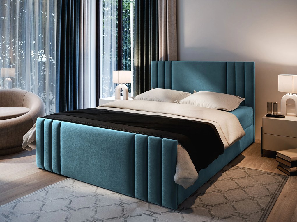 Masseno Łóżko Kontynentalne KANES z pojemnikiem na pościel - Morski - CASABLANCA 13 / 180x200 cm