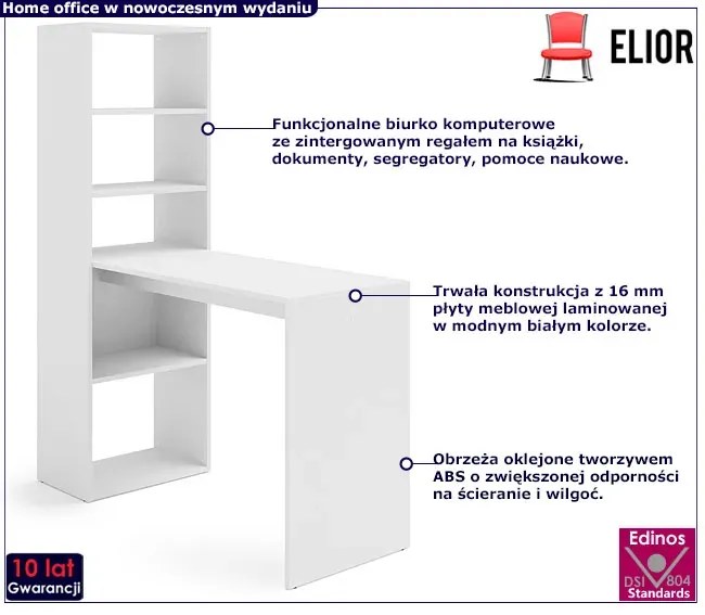 Białe nowoczesne młodzieżowe biurko z regałem N7-Z09