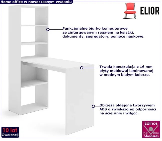 Białe nowoczesne młodzieżowe biurko z regałem Sultan