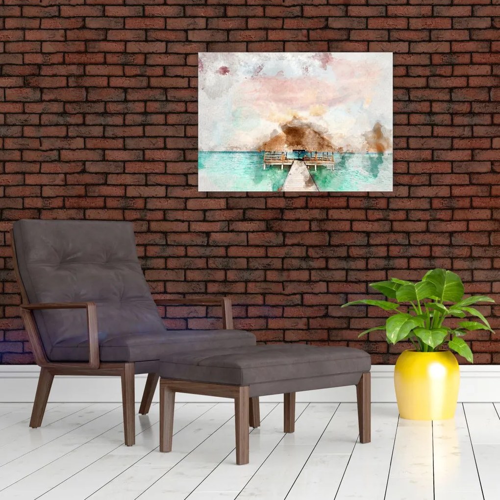 Obraz na szkle - Malediwy, drewniane molo (70x50 cm)