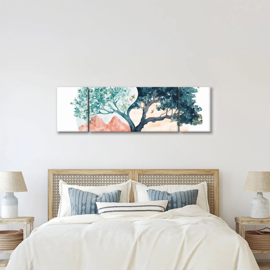 Obraz – Akwarelowe drzewo pełne życia (170x50 cm)