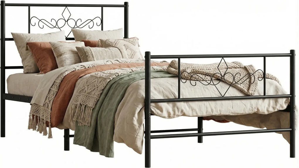 Czarne metalowe łóżko jednoosobowe 90x200 cm F8-Z18