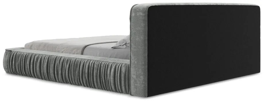 Szare tapicerowane łóżko dwuosobowe ze schowkiem i stelażem 180x200 cm Keoni – Makamii