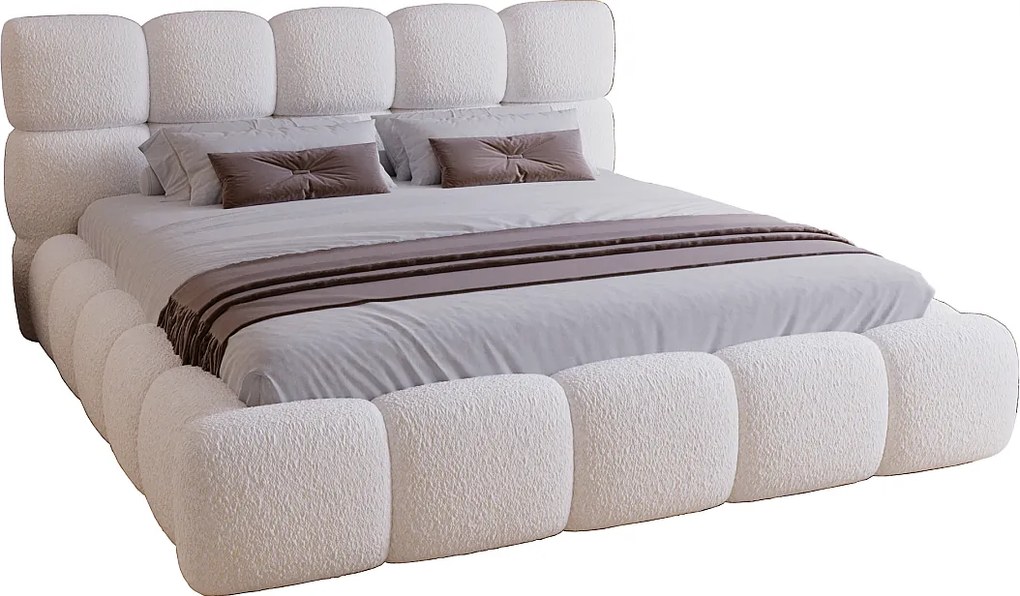 Łóżko tapicerowane z pojemnikiem 160x200 cm Ravello - stelaż, boucle - kremowy (Lambi 1)