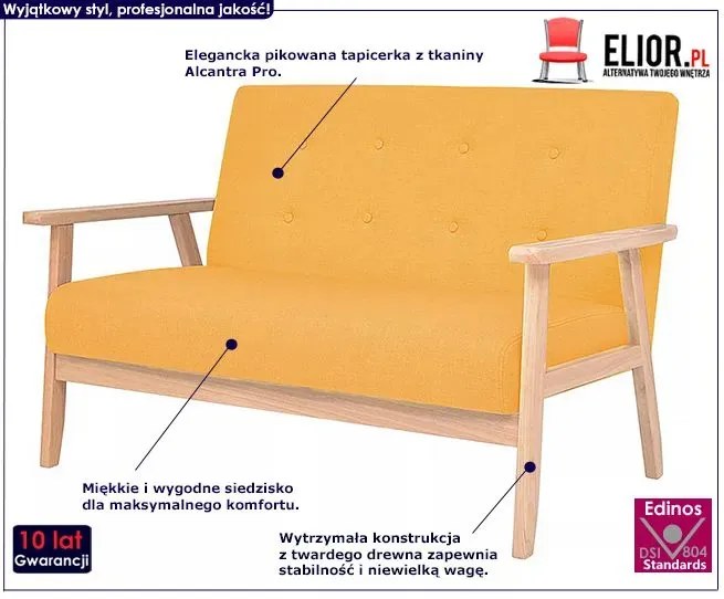 2-osobowa żółta sofa retro T4-H42