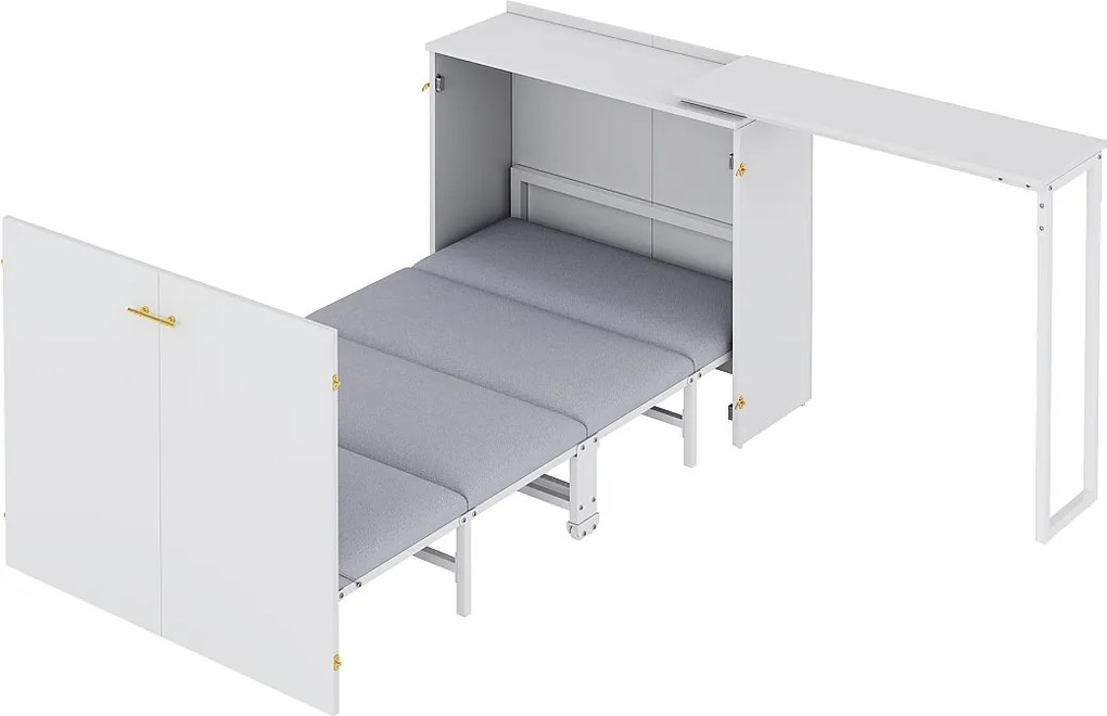 Łóżko składane 90x200 cm – Z obrotowym biurkiem – Białe