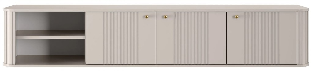 Szafka RTV wisząca Vesper 187 cm trzydrzwiowa - kaszmir / złote uchwyty