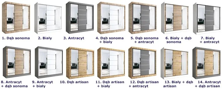 Szafa przesuwna 200 cm antracyt + dąb artisan D8-B76