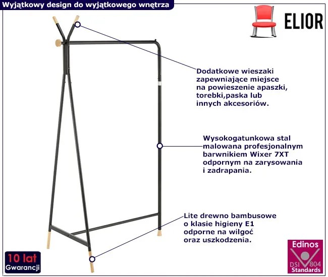 Minimalistyczny Stojący Czarny Wieszak Na Ubrania K6-T23
