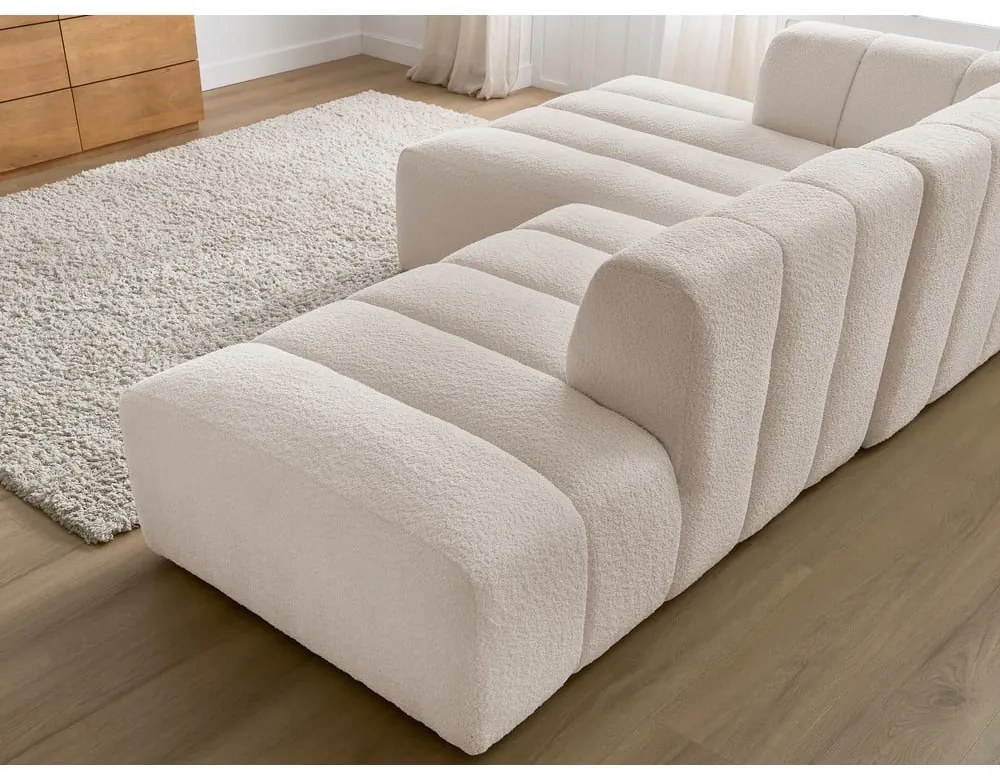 Biały narożnik z materiału bouclé (lewostronny/z szezlongiem) Annecy – Bobochic Paris