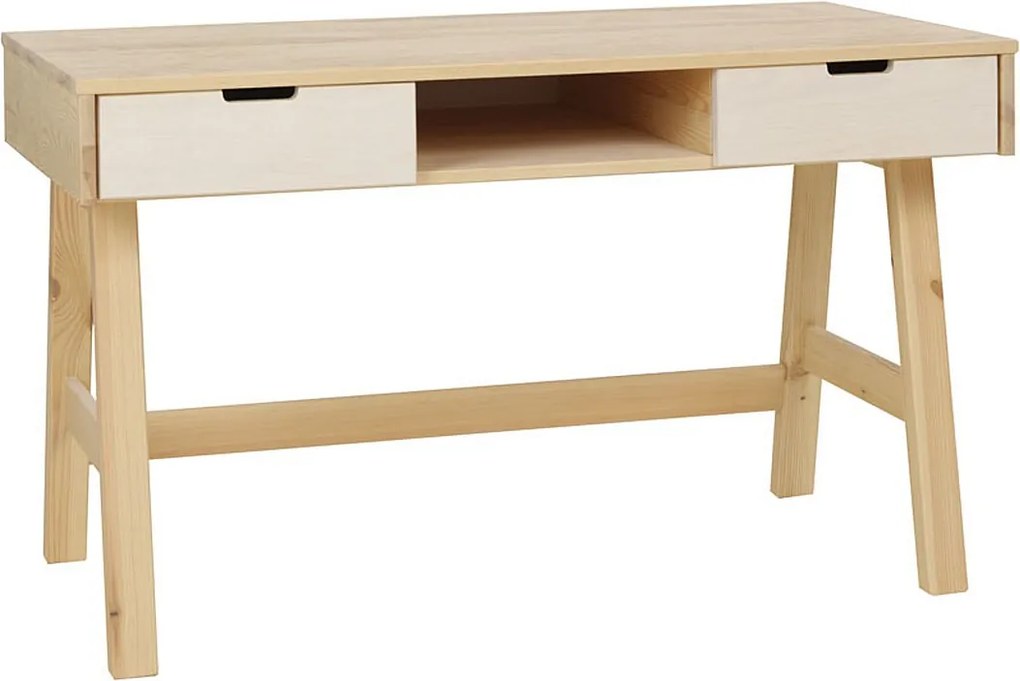 Biurko Malmo drewniane z szufladami, kolor sosnowy i bielony