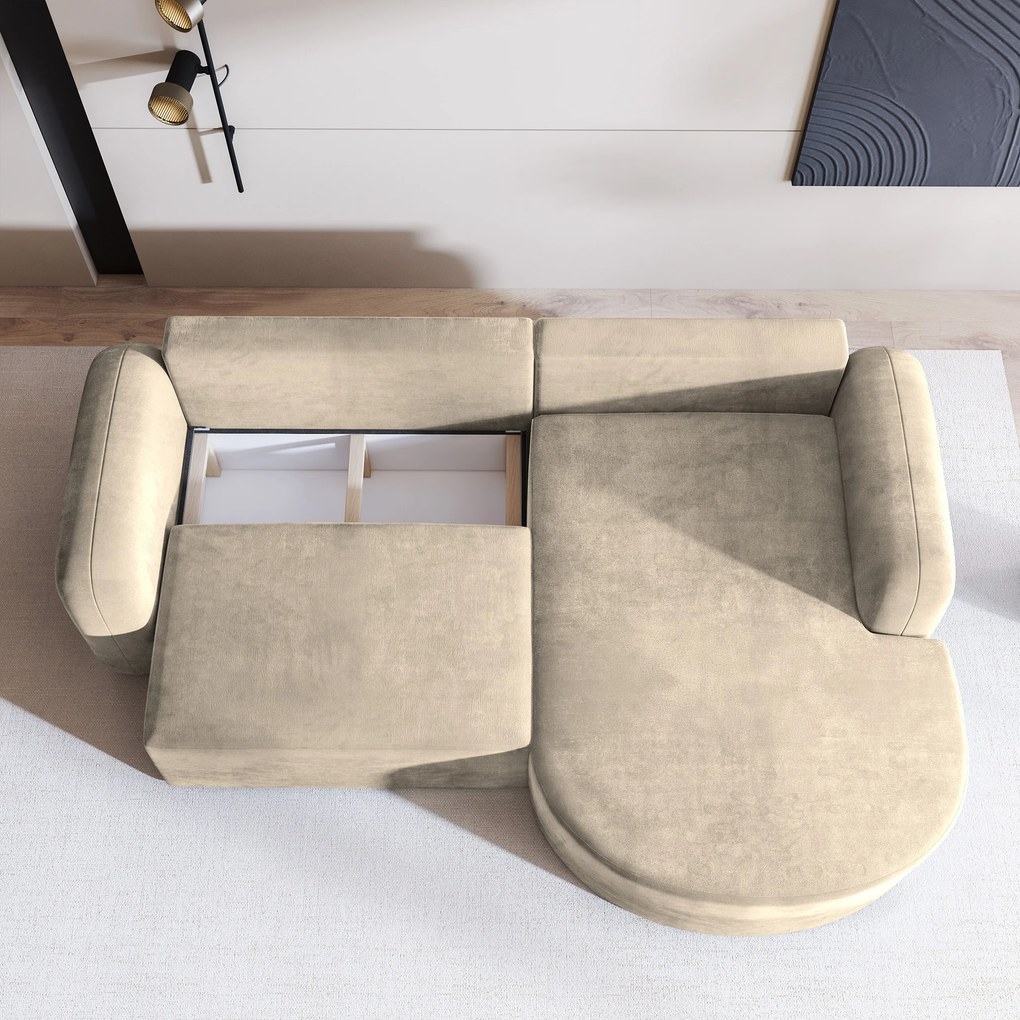 Masseno Narożnik AMILIA z funkcją spania i pojemnikiem na pościel Narozniki L, Rozkładana sofa - Kremowy, MONOLITH 04